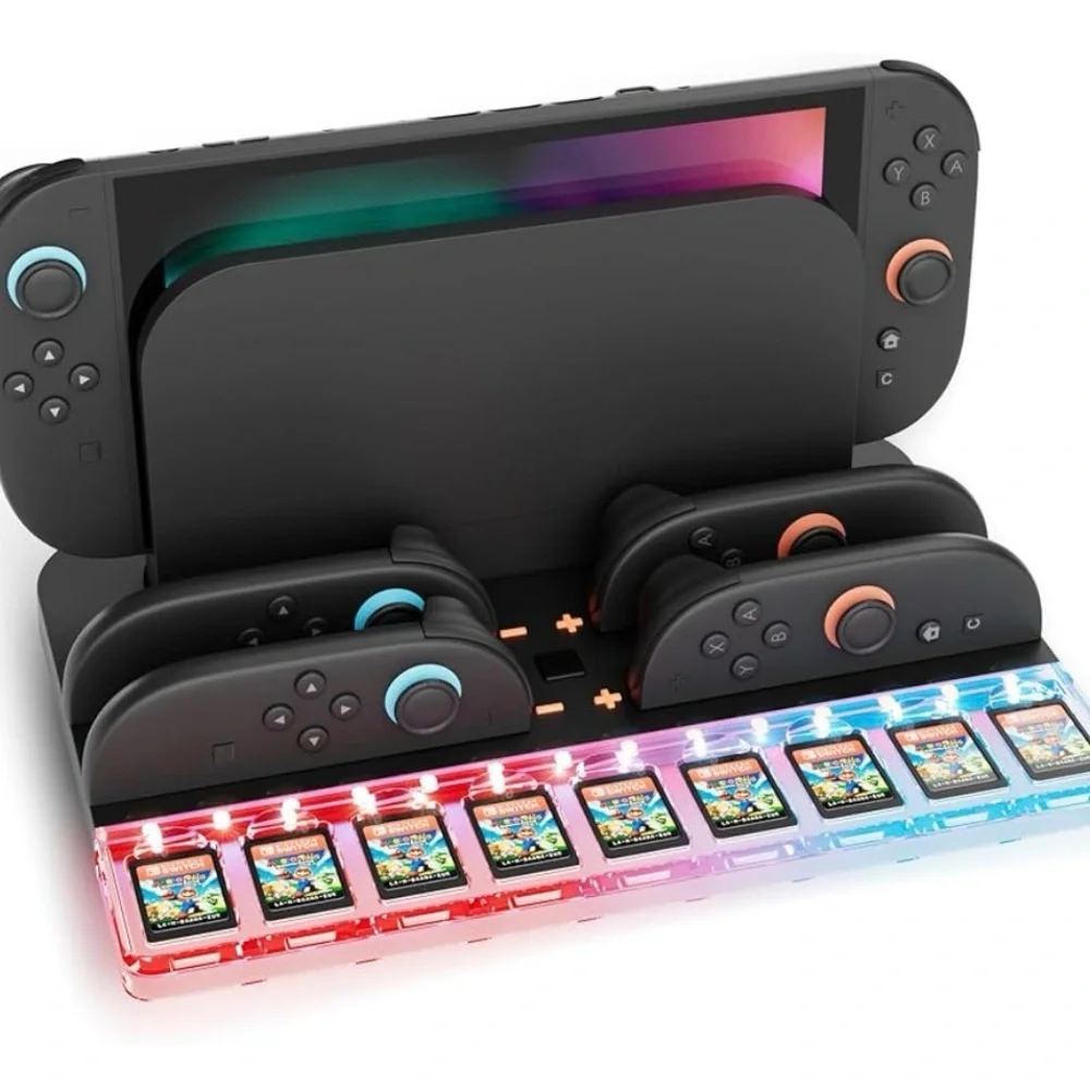 Nintendo Switch 2 Black Gaming Console Dock with LED Lights